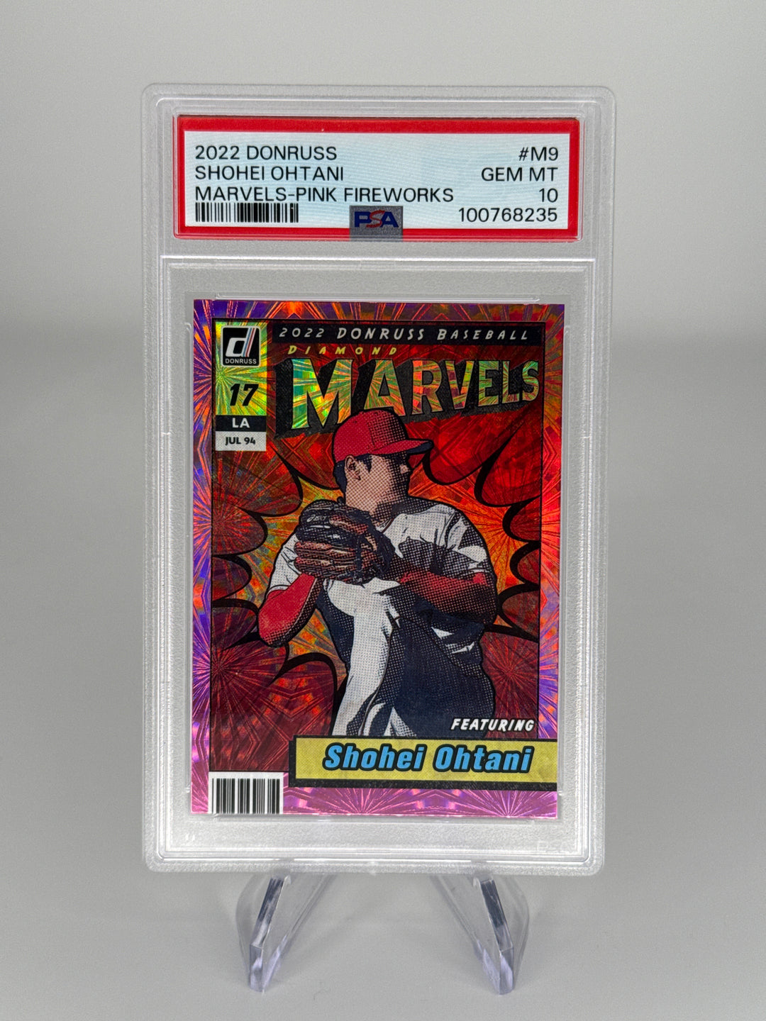 Shohei Ohtani 2022 Panini Donruss Marvels Pink Fireworks, PSA 10 Gem Mint