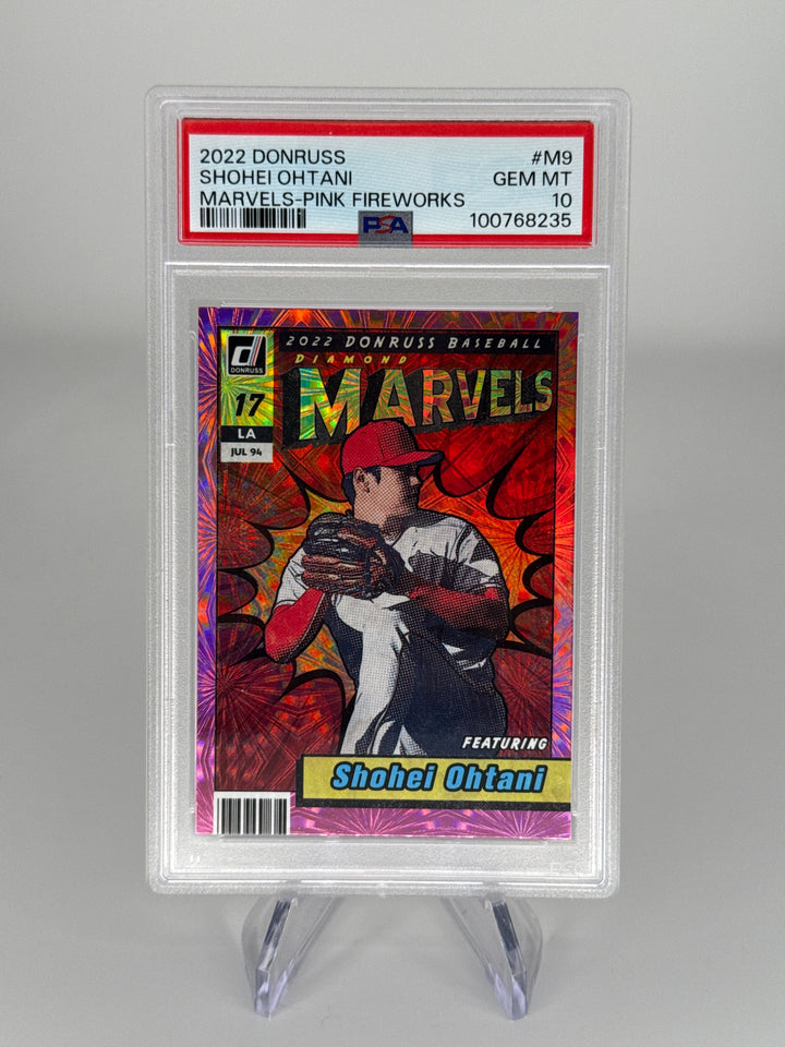 Shohei Ohtani 2022 Panini Donruss Marvels Pink Fireworks, PSA 10 Gem Mint