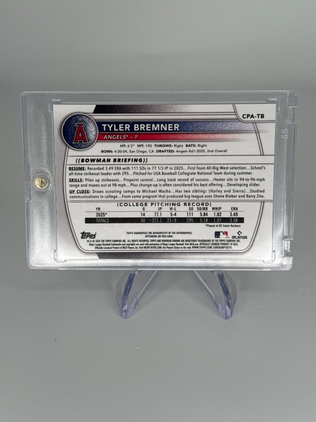 Tyler Bremner 2025 Bowman Chrome 1st Auto