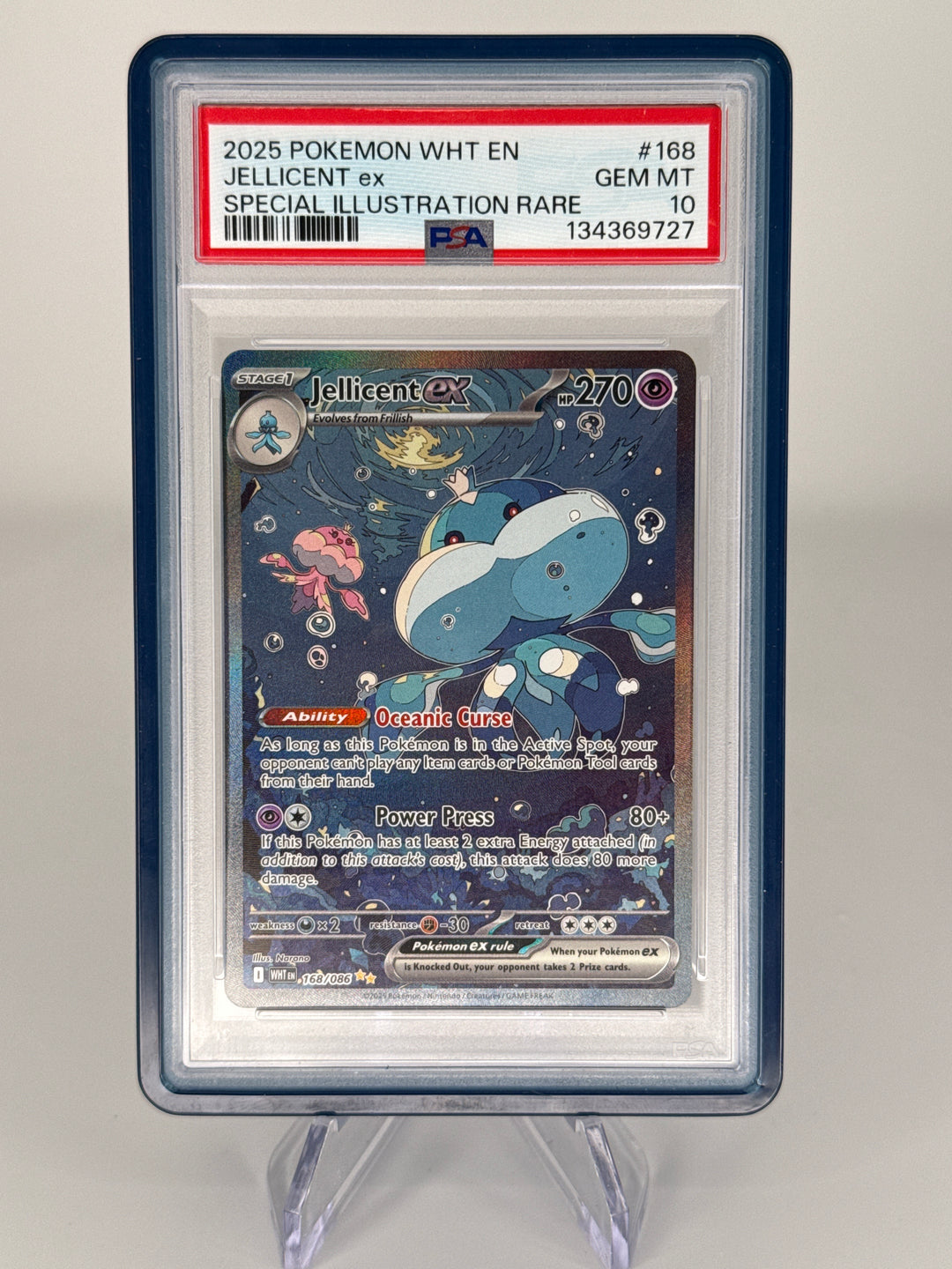 Pokemon TCG 2025 Jellicent EX White Flare Full Art Special Illustration Rare, 168/086, PSA 10 Gem Mint