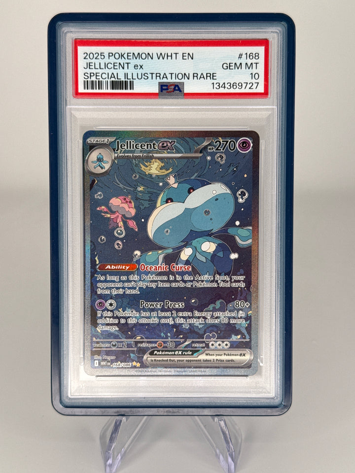 Pokemon TCG 2025 Jellicent EX White Flare Full Art Special Illustration Rare, 168/086, PSA 10 Gem Mint