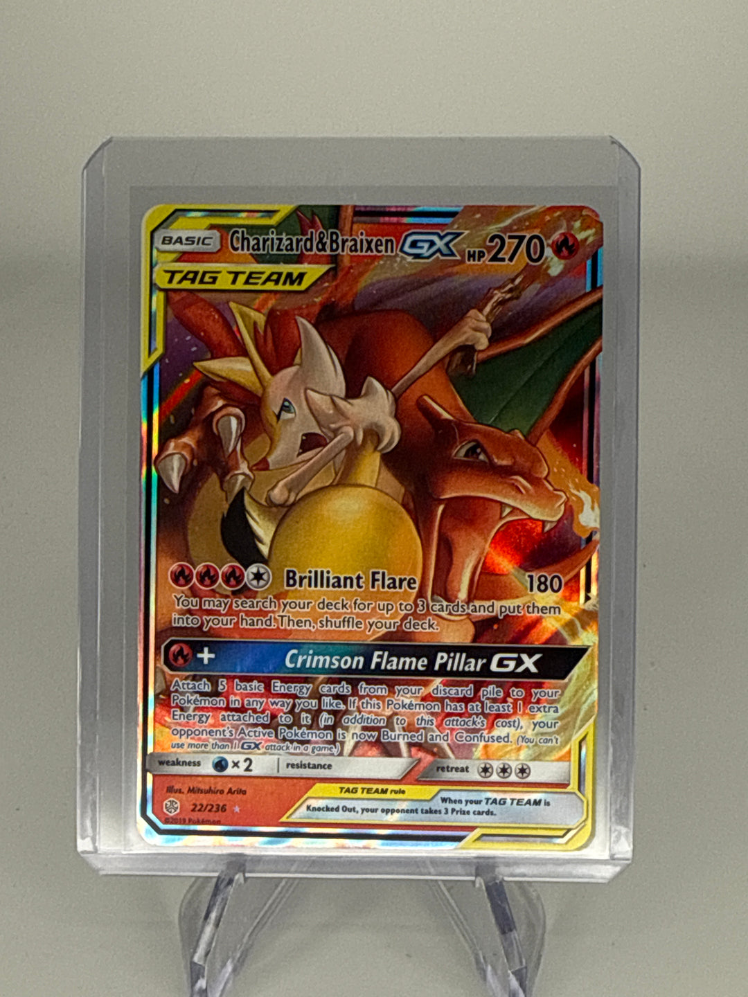 Pokemon TCG 2019 Charizard & Braixen Tag Team Cosmic Eclipse Full Art Holo, 22/236