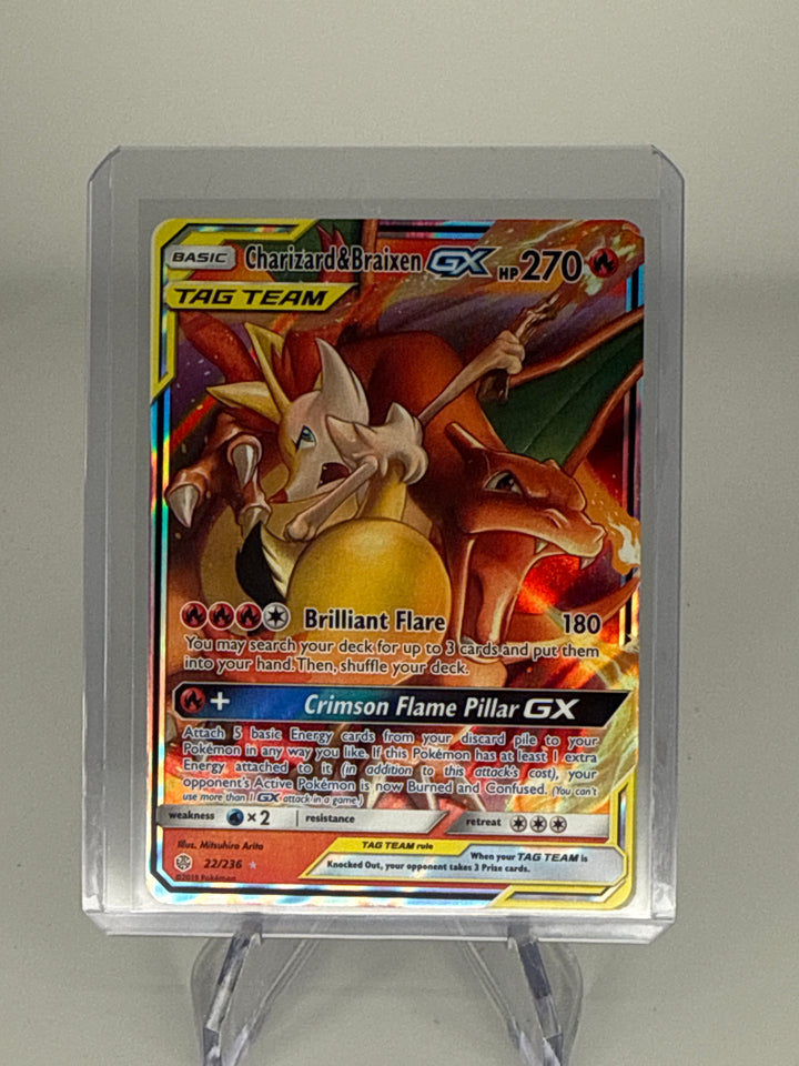 Pokemon TCG 2019 Charizard & Braixen Tag Team Cosmic Eclipse Full Art Holo, 22/236