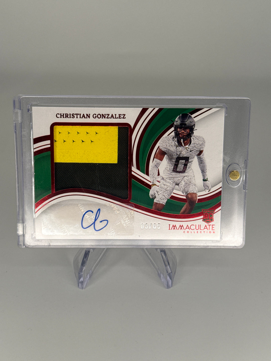 Christian Gonzalez 2023 Panini Immaculate Collegiate Rookie Patch Auto, 03/65