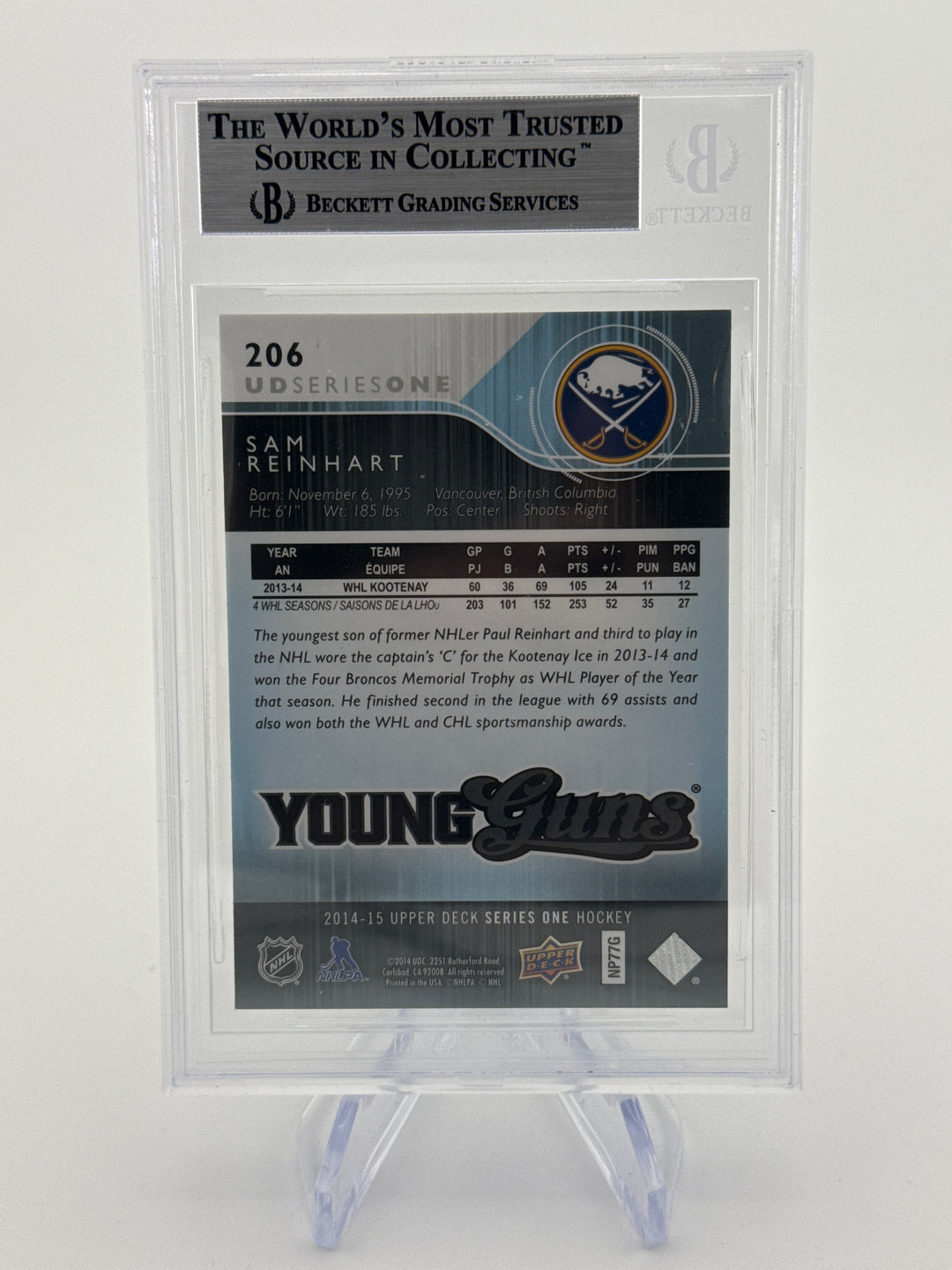 Sam Reinhart 2014-2015 Upper Deck Young Guns Rookie, BGS 9 Mint