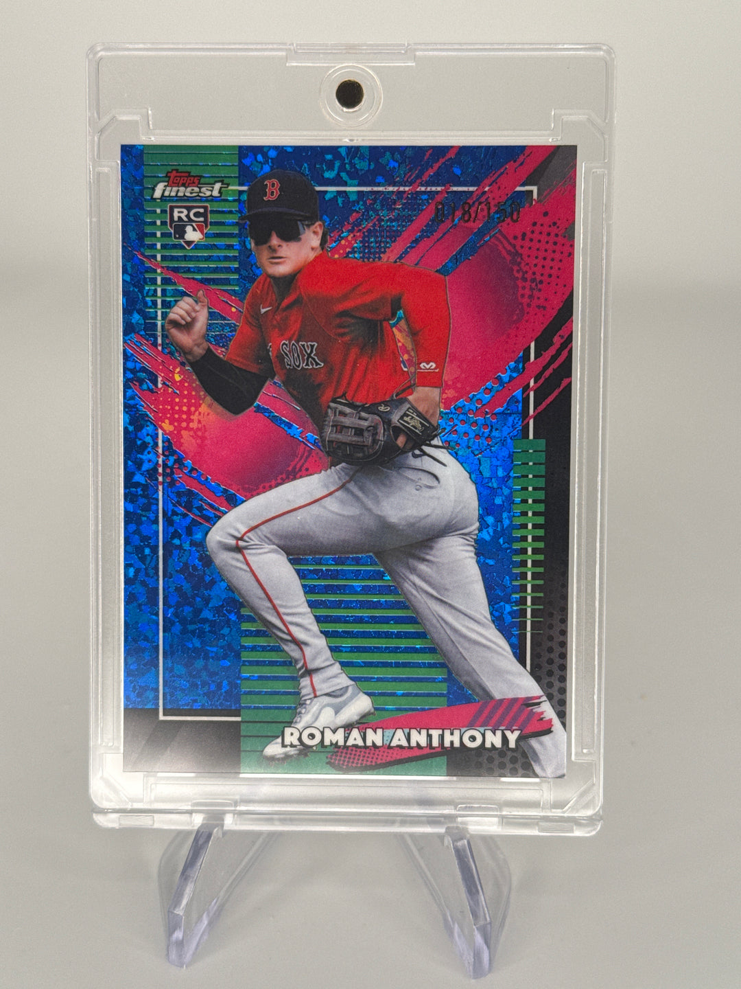 Roman Anthony 2026 Topps Finest Blue Mini Diamond Refractor Rookie, 018/150