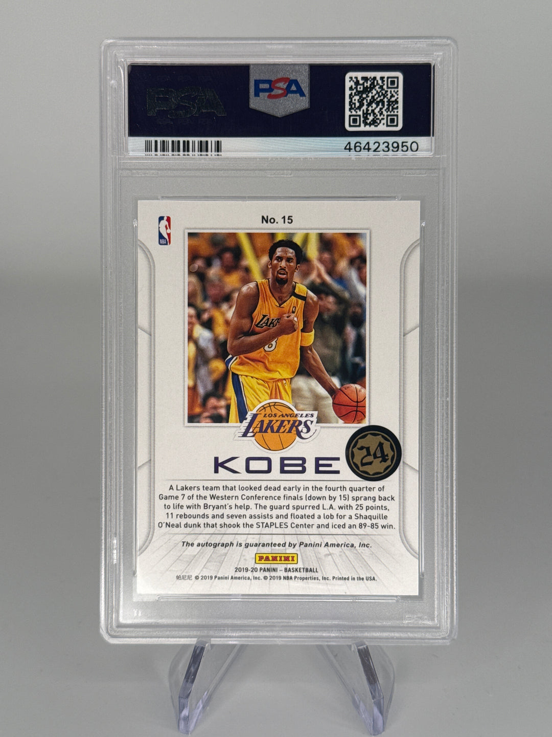 Kobe Bryant 2019 Panini Contenders Kobe Bryant On Card Auto, PSA 9 Mint
