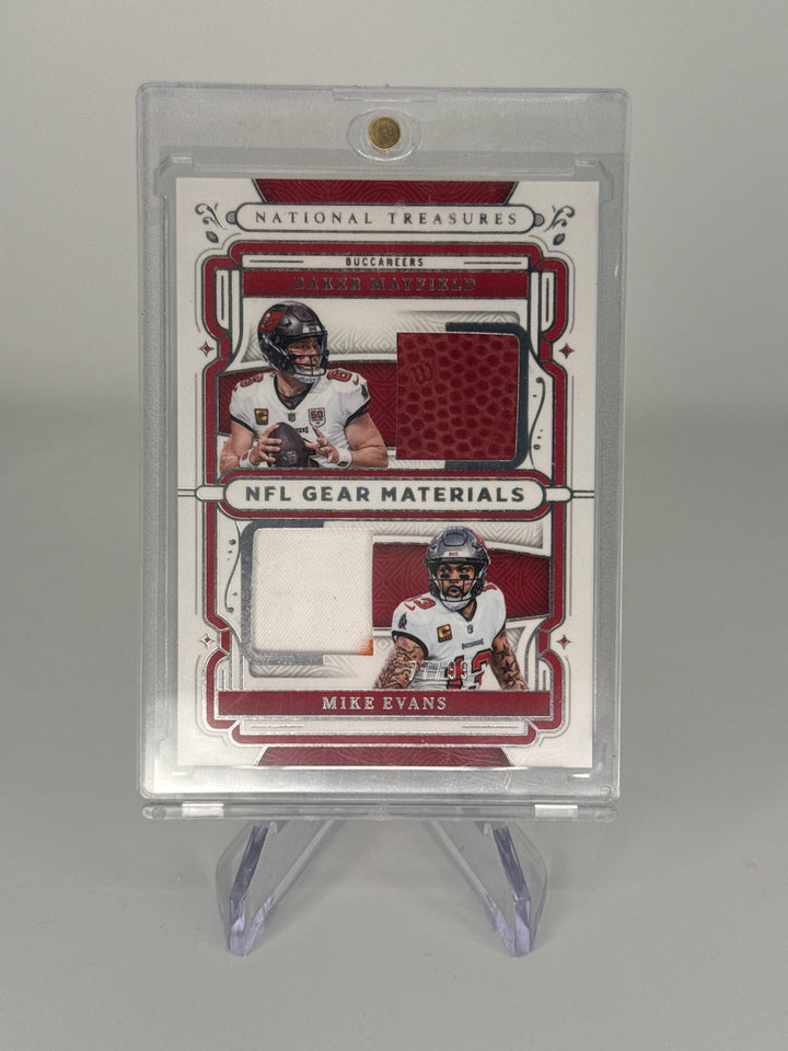 Baker Mayfield/Mike Evans 2025 Panini National Treasures NFL Gear Materials Dual Relic, 77/99