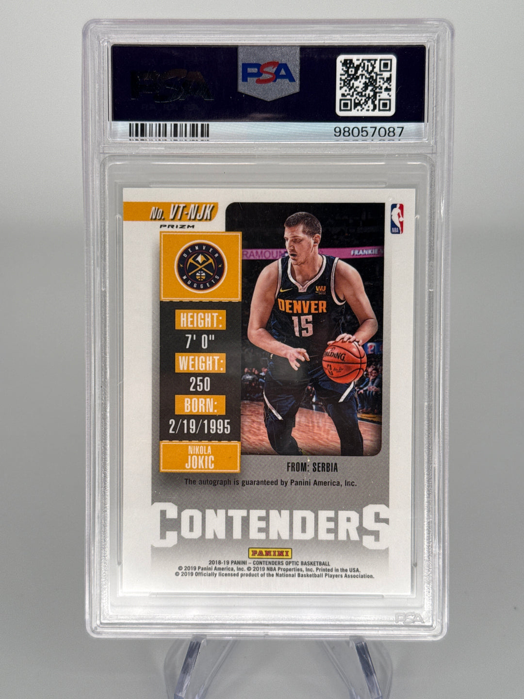 Nikola Jokic 2018 Panini Contenders Optic Veteran Season Ticket Auto, PSA 9 Mint, PSA 10 Auto