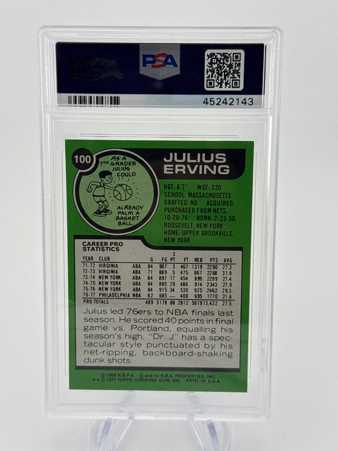 Julius Irving 1977 Topps, PSA 9 Mint