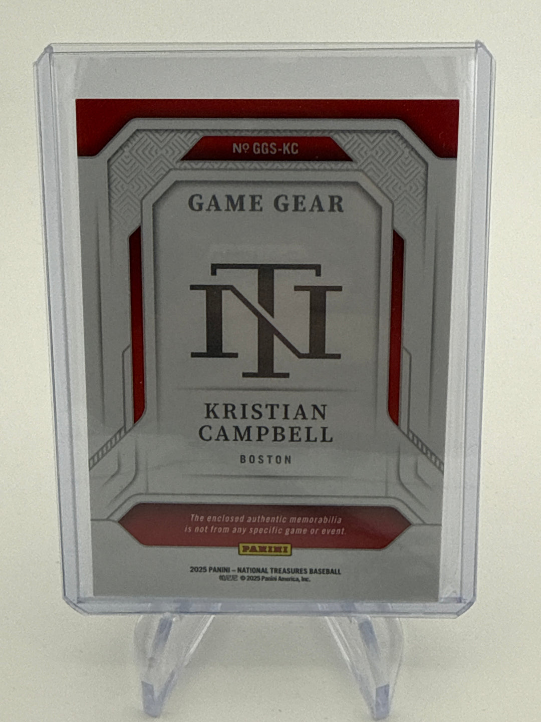 Kristian Campbell 2025 Panini National Treasures Game Gear Rookie Relic, 02/25