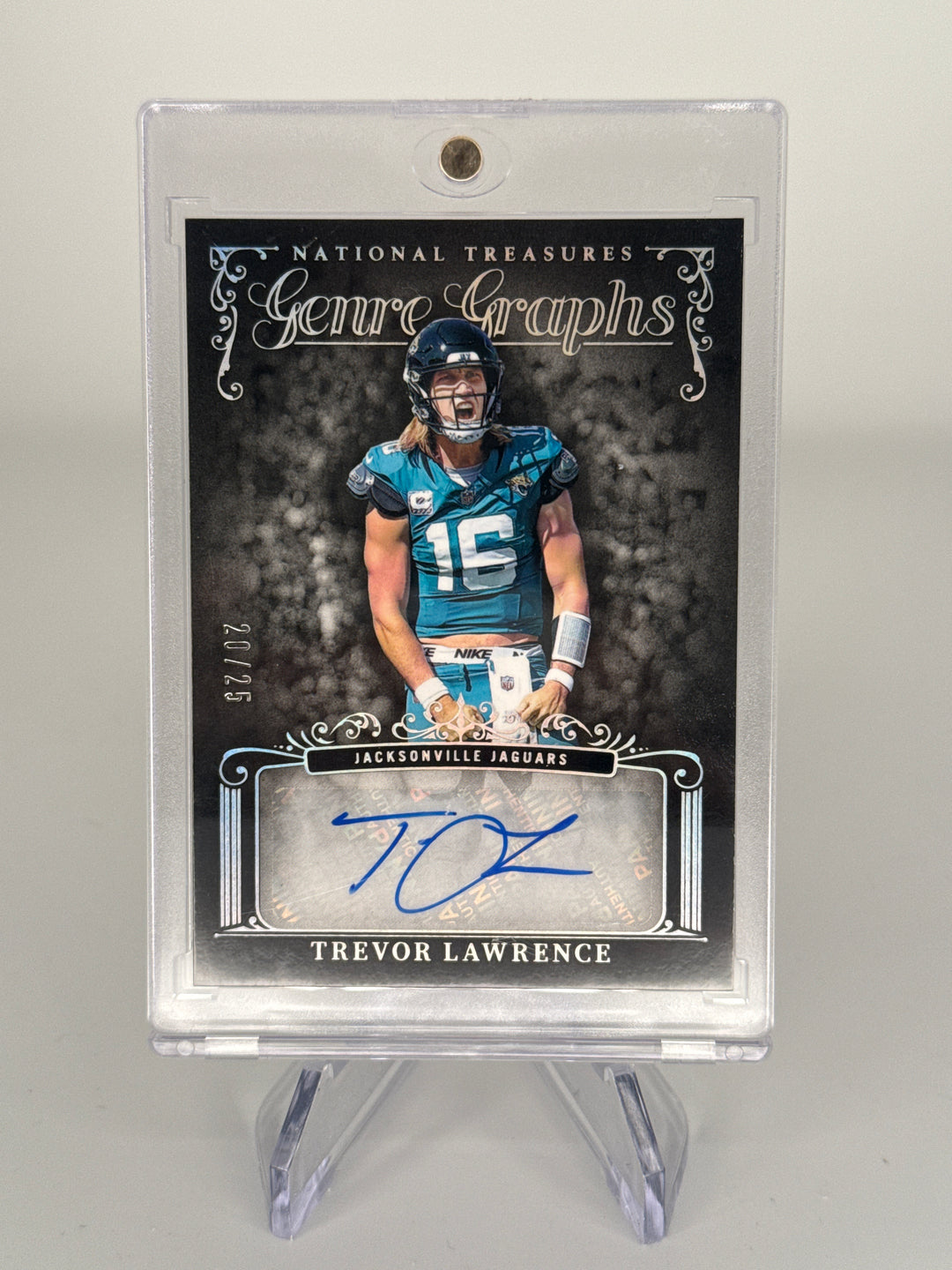 Trevor Lawrence 2025 Panini National Treasures Genre Graphs Auto, 20/25