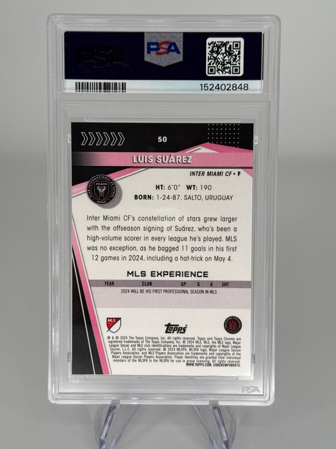 Luis Suarez 2024 Topps Chrome Sapphire MLS Image Variation Black, 07/10, PSA 9 Mint