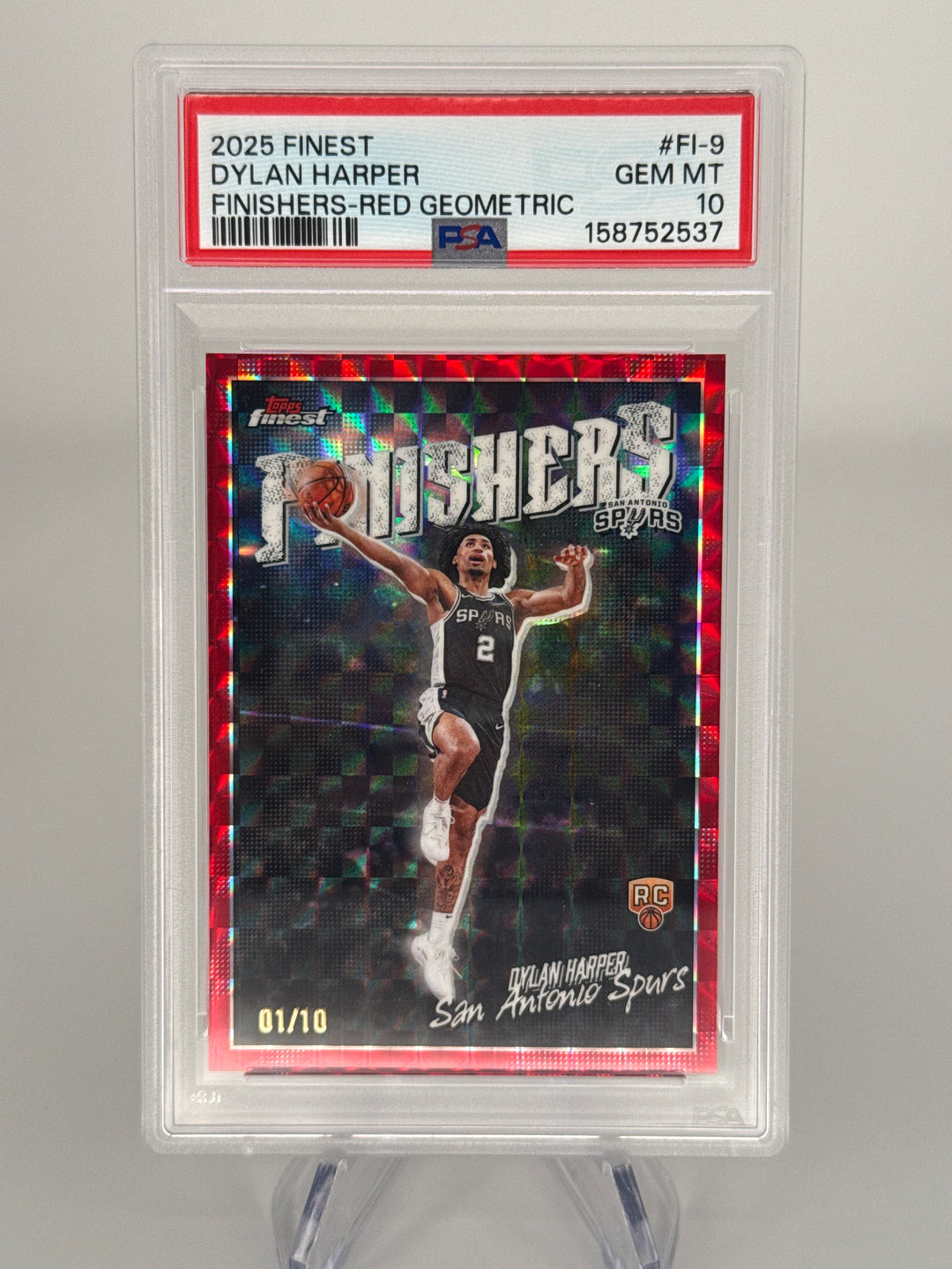 Dylan Harper 2025 Topps Finest Finishers Red Geometric Rookie Refractor, 01/10, PSA 10 Gem Mint