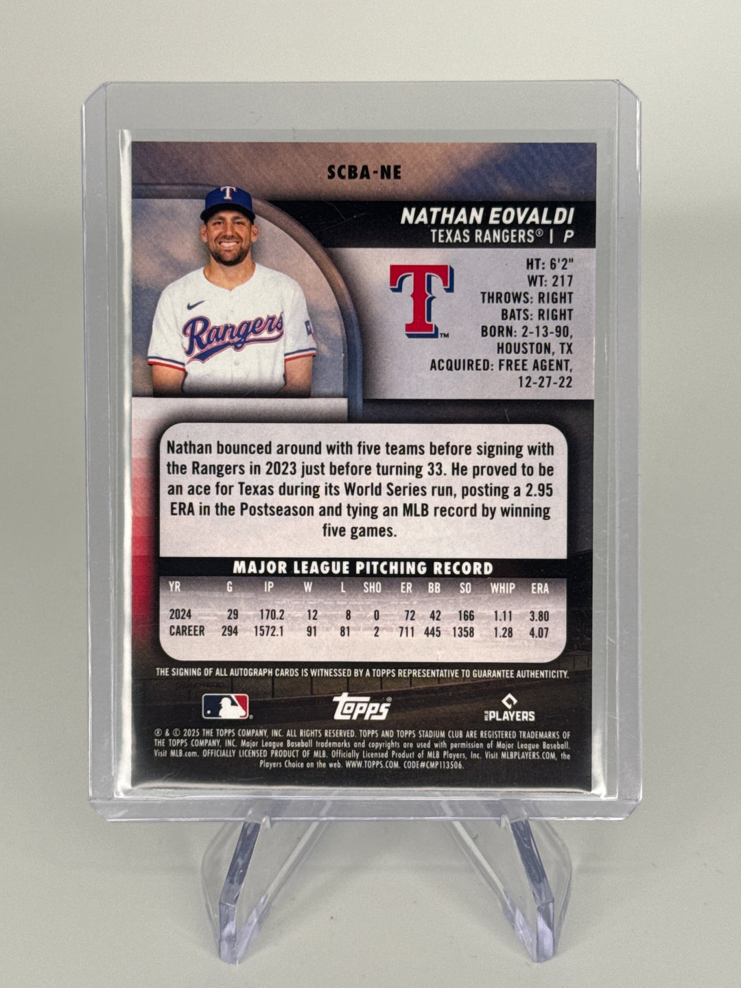 Nathan Eovaldi 2025 Topps Stadium Club Rainbow Foil Auto, 23/25