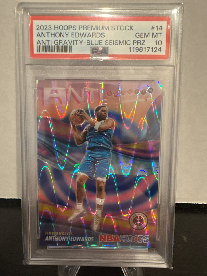 Anthony Edwards 2023 Panini NBA Hoops Premium Stock Anti Gravity Blue Seismic Prizm, 78/99, PSA 10 Gem Mint