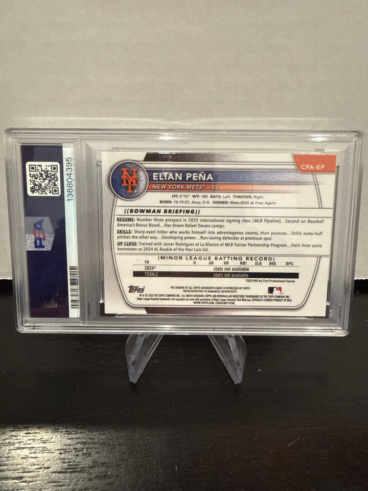 Elian Pena 2025 Bowman Chrome Orange Shimmer 1st Auto, 10/25, PSA 10 Gem Mint