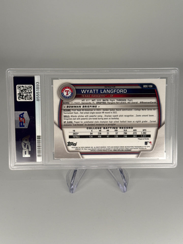 Wyatt Langford 2023 Bowman Draft Chrome 1st Refractor, PSA 10 Gem Mint
