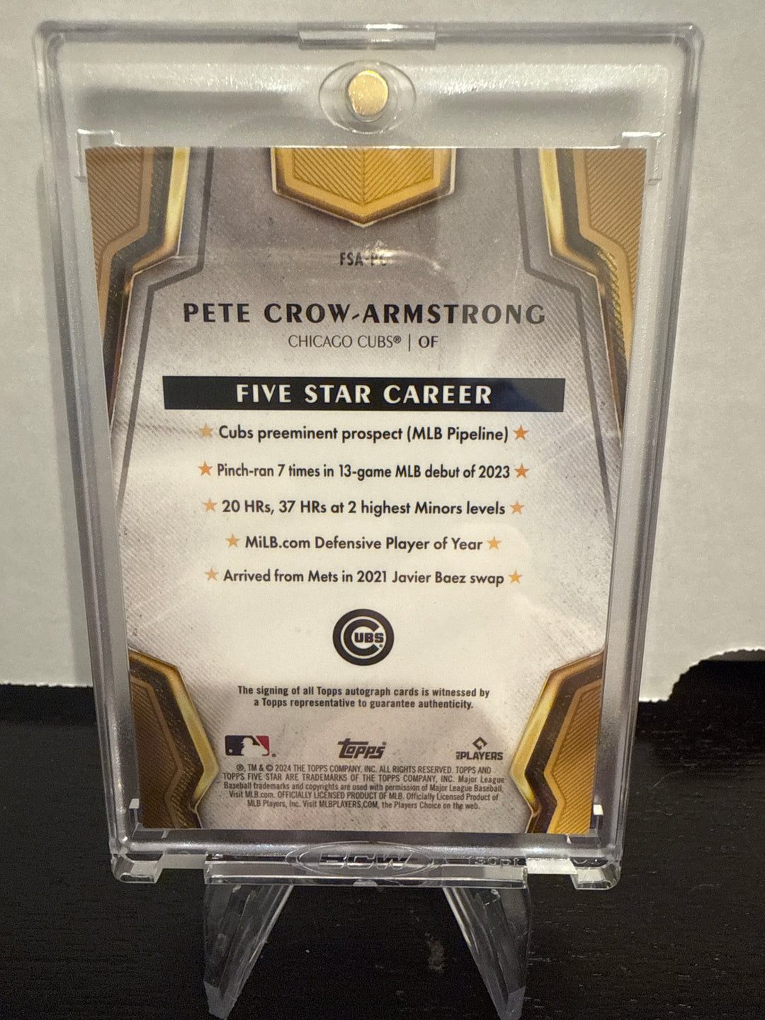 Pete Crow-Armstrong 2024 Topps Five Star Purple Rookie Auto, 30/50