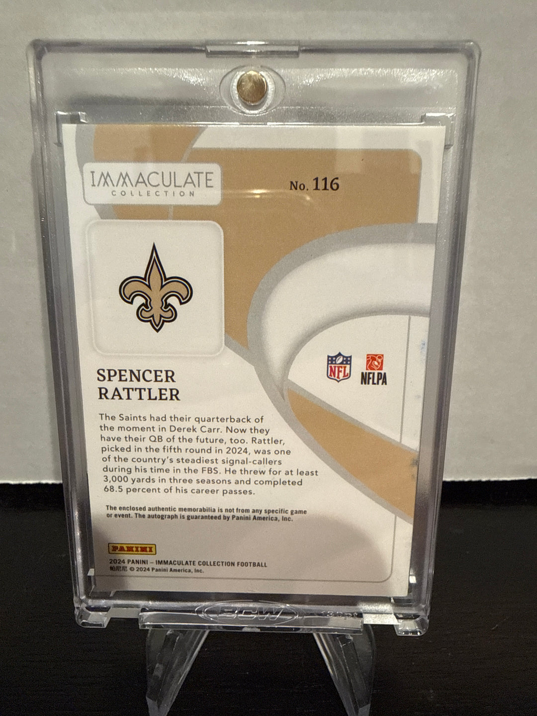 Spencer Rattler 2024 Panini Immaculate Rookie Patch Auto, 95/99