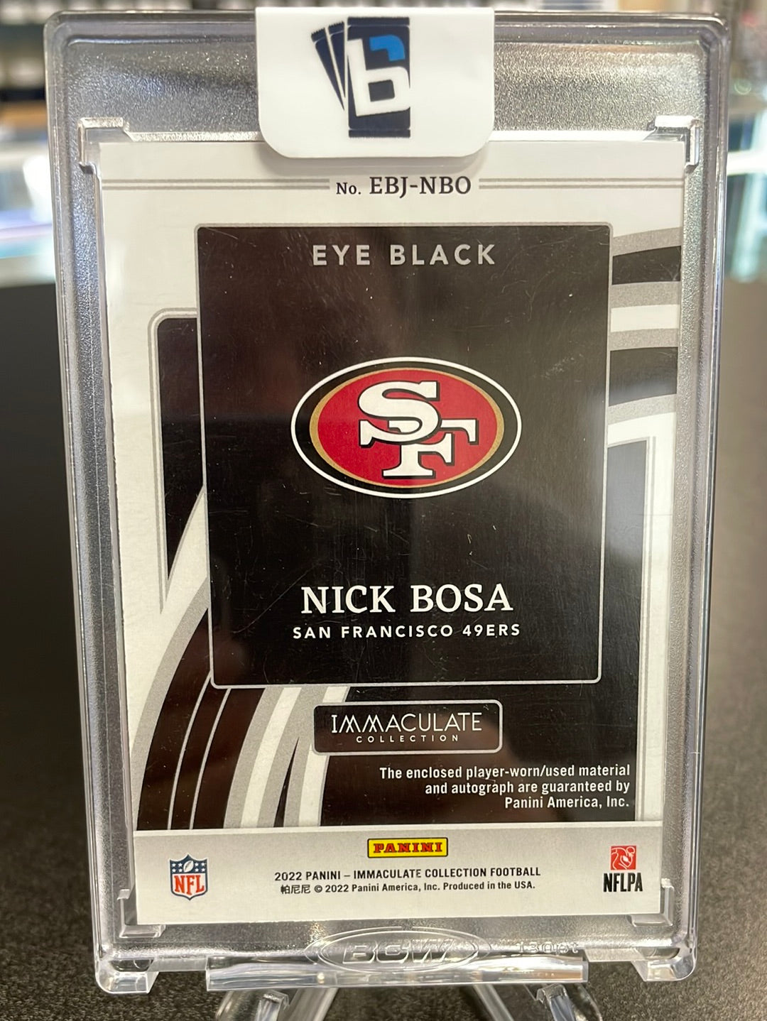 Nick Bosa 2022 Panini Immaculate Eye Black Auto, NFL Players Shield 1/1