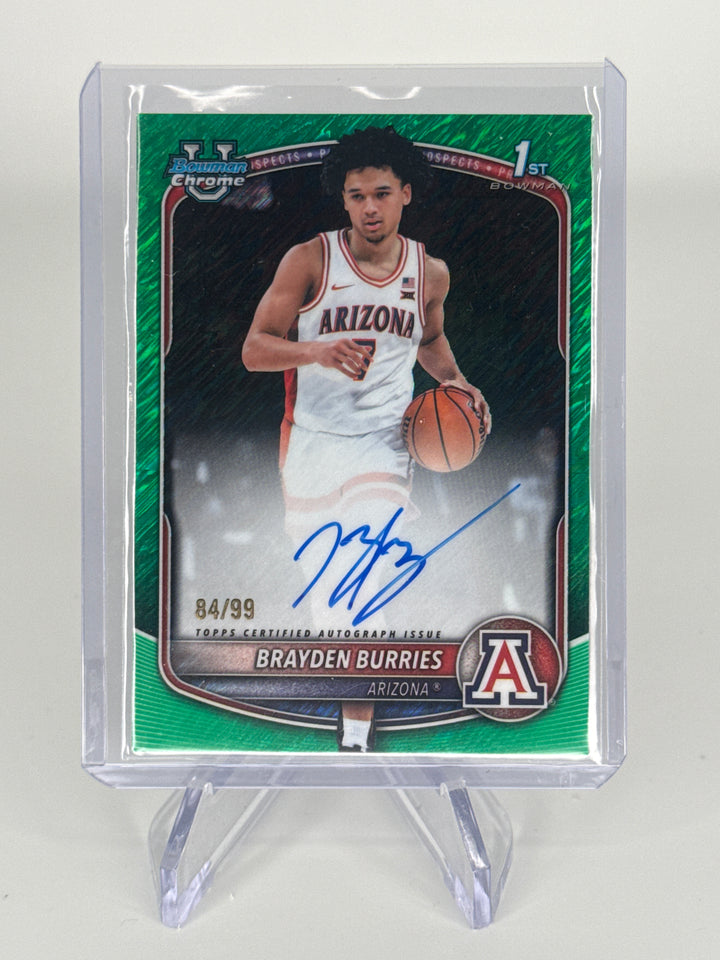 Brayden Burries 2025 Bowman Chrome University Green Shimmer Refractor 1st Auto, 84/99