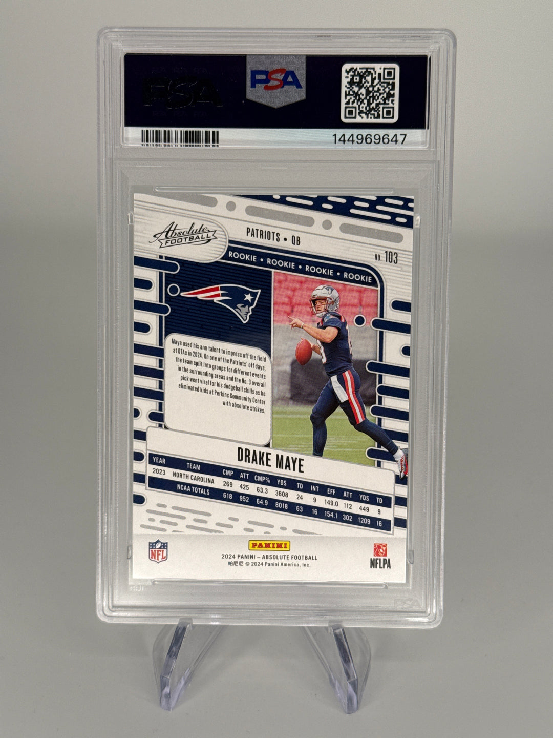 Drake Maye 2024 Panini Absolute Rookie, PSA 10 Gem Mint