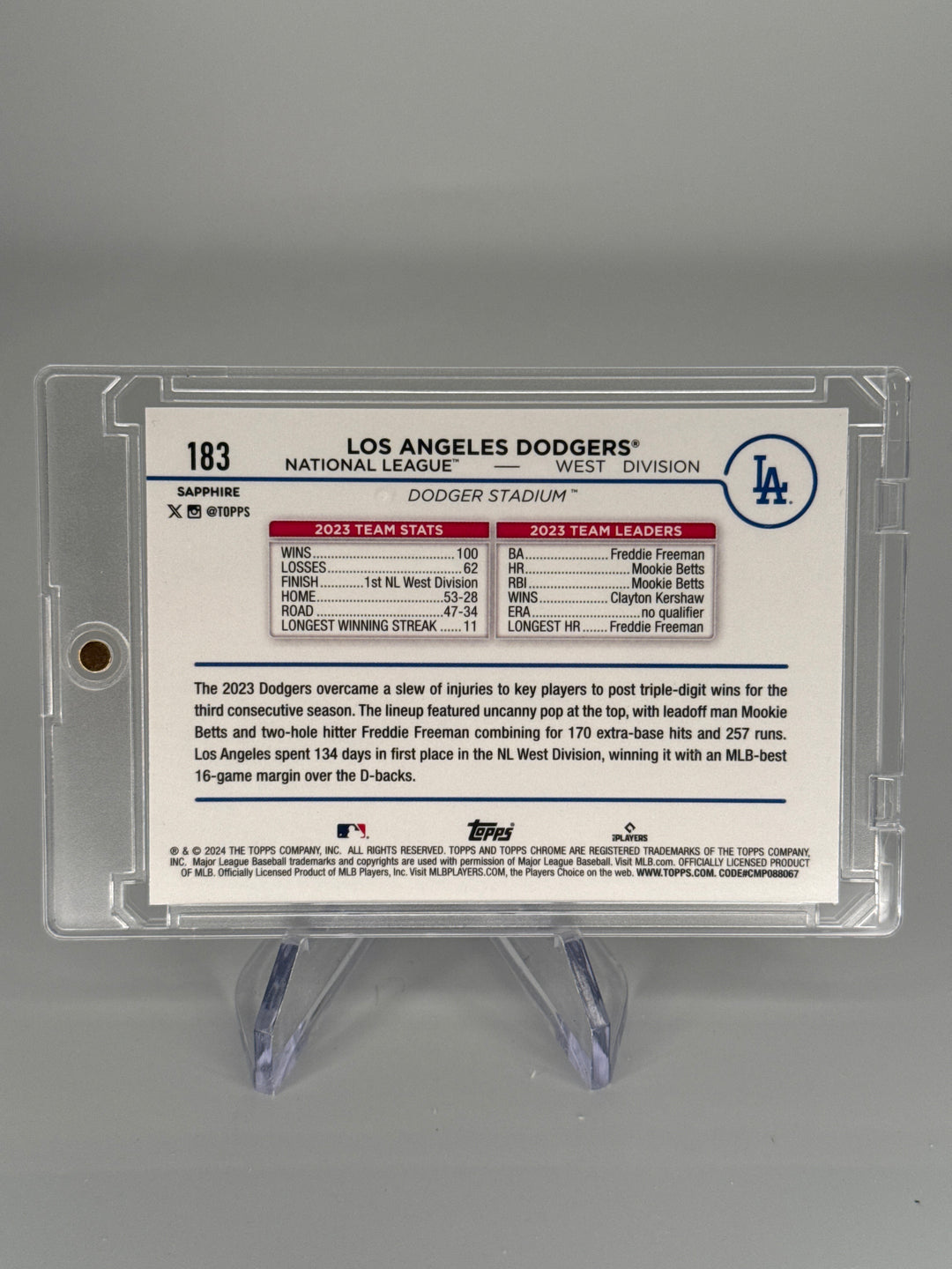Los Angeles Dodgers 2024 Topps Chrome Sapphire Gold Refractor, 33/50
