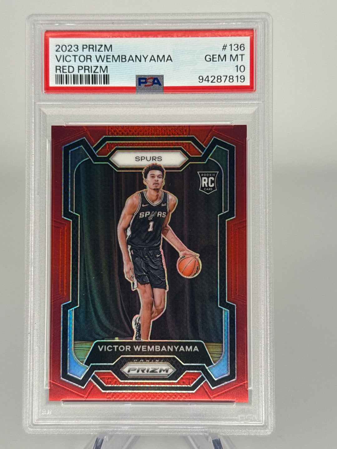 Victor Wembanyama 2023Panini Prizm Red Prizm Rookie, 171/299, PSA 10 Gem Mint