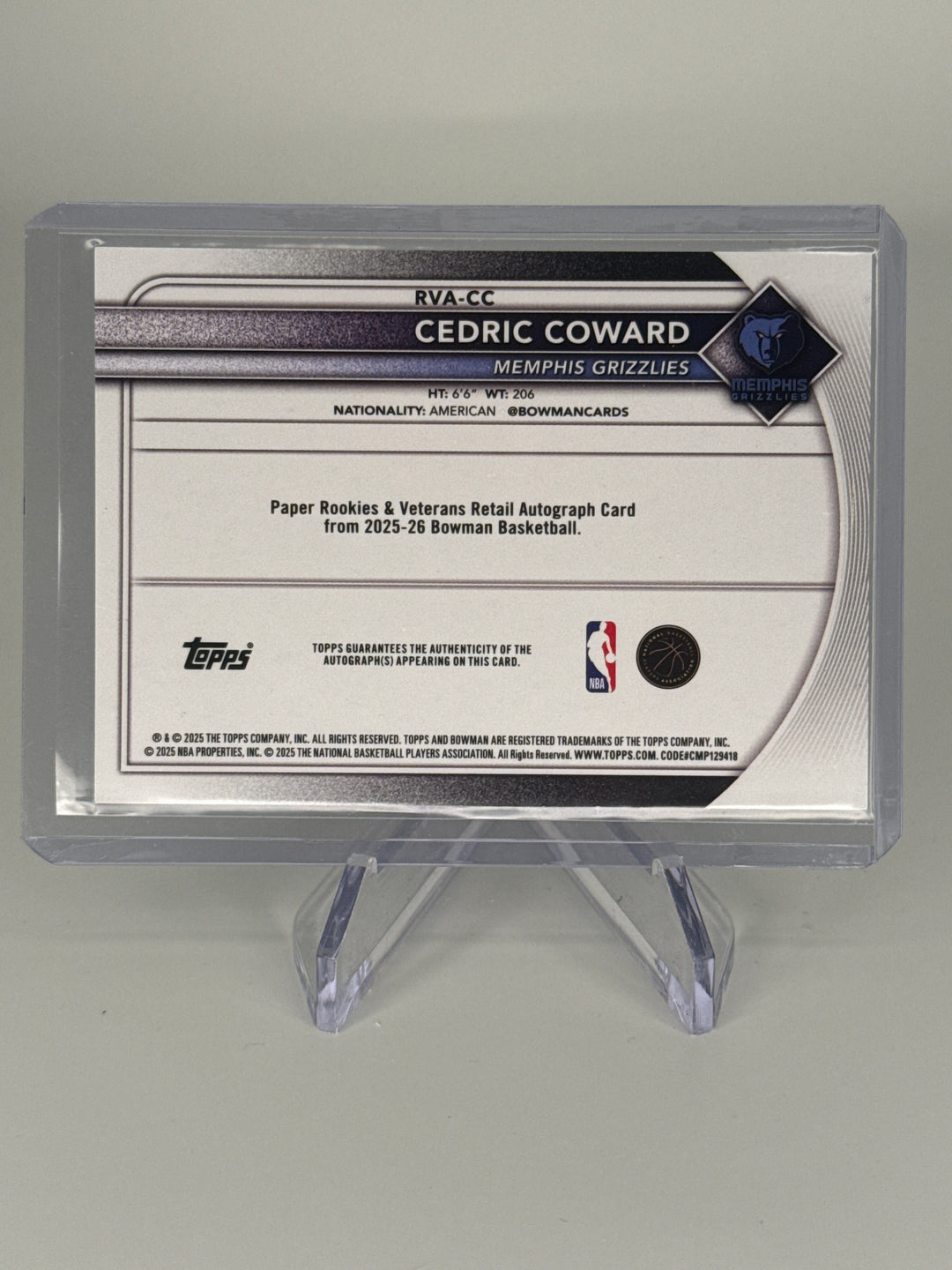 Cedric Coward 2025 Bowman Green Rookie Auto, 89/99