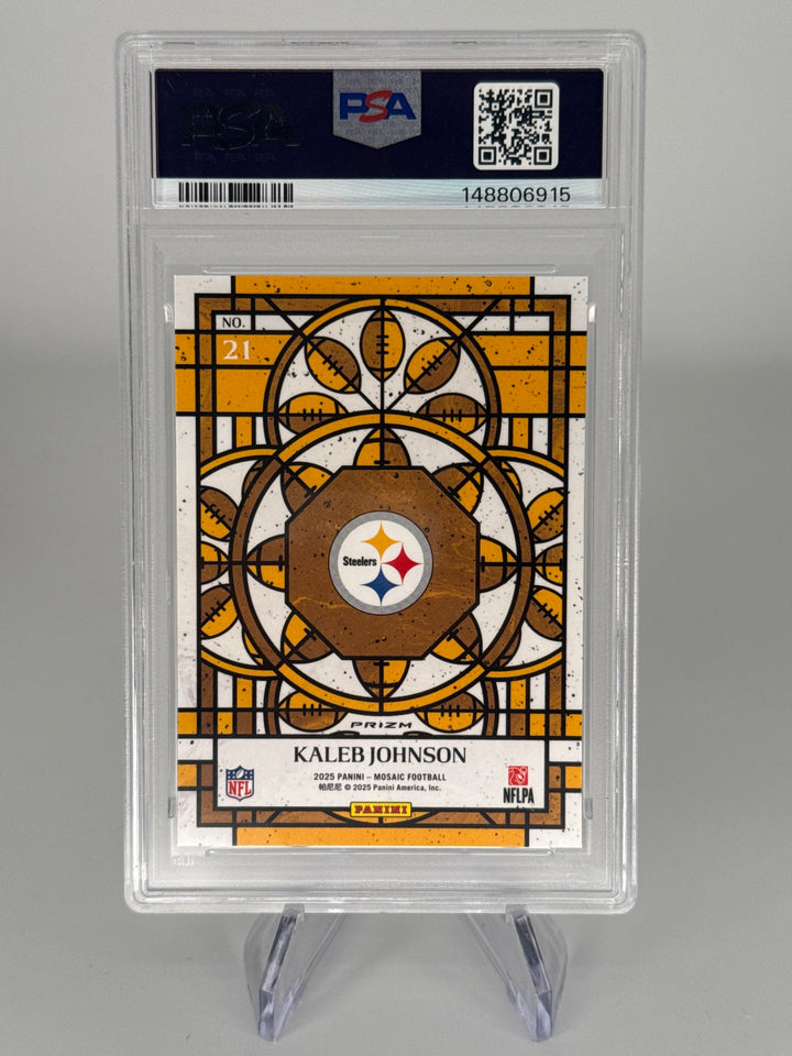 Kaleb Johnson 2025 Panini Mosaic Stained Glass SSP Case Hit Rookie, PSA 9 Mint