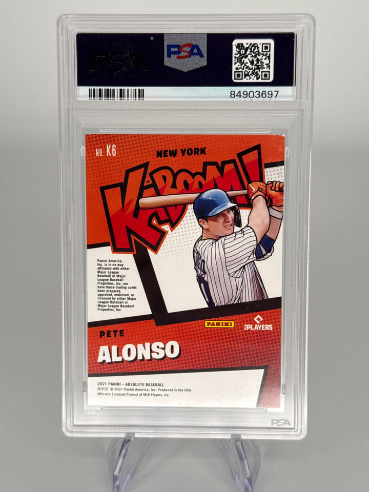 Pete Alonso 2021 Panini Absolute SSP Kaboom, PSA Authentic Auto, PSA 7