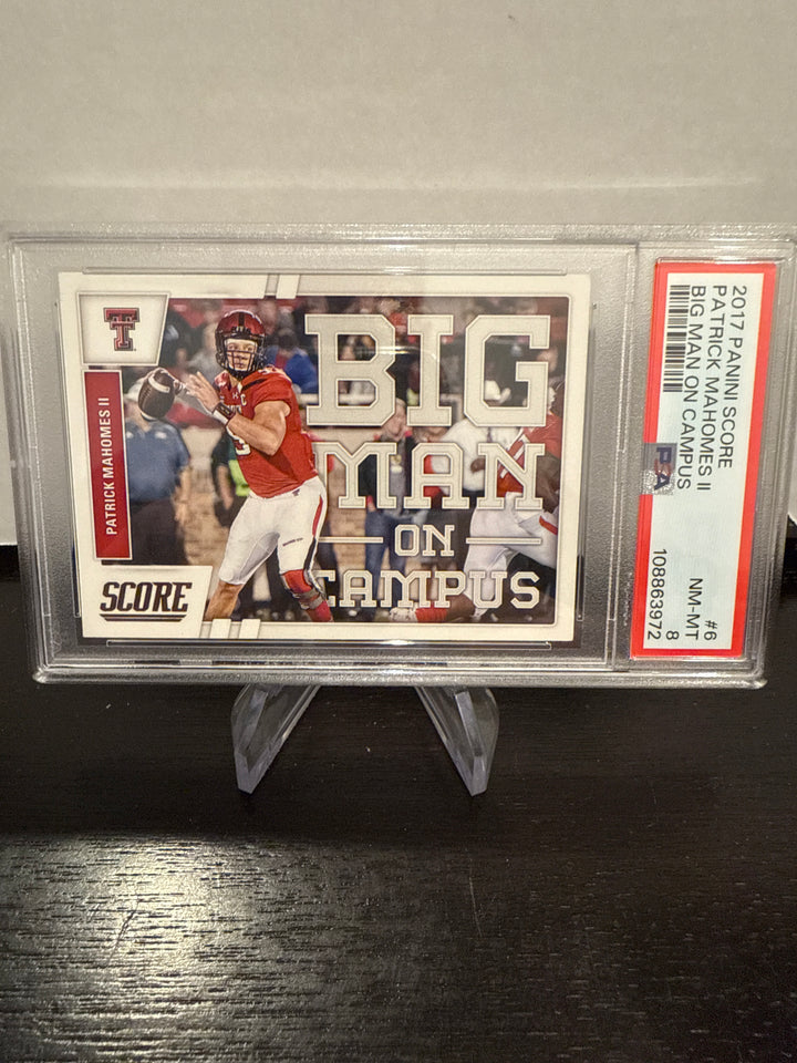 Patrick Mahomes 2017 Panini Score Big Man on Campus Rookie, PSA 8