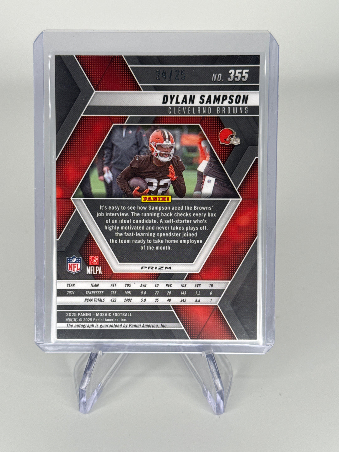 Dylan Sampson 2025 Panini Mosaic Rookie Auto White, 24/25