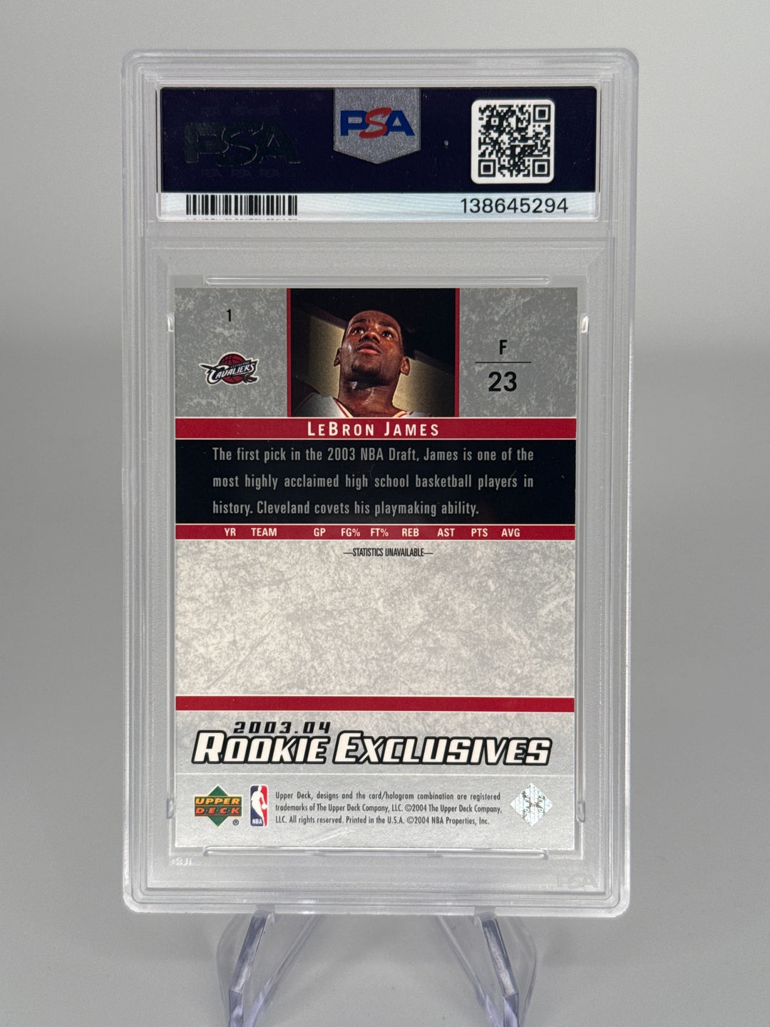 Lebron James 2003 Upper Deck Rookie Exclusives, PSA 8