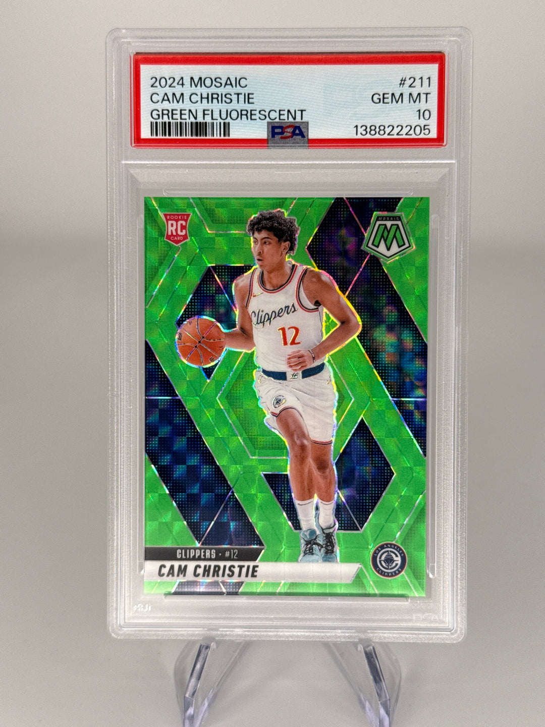 Cam Christie 2024 Panini Mosaic Green Fluorescent Mosaic Rookie, 02/10, PSA 10 Gem Mint