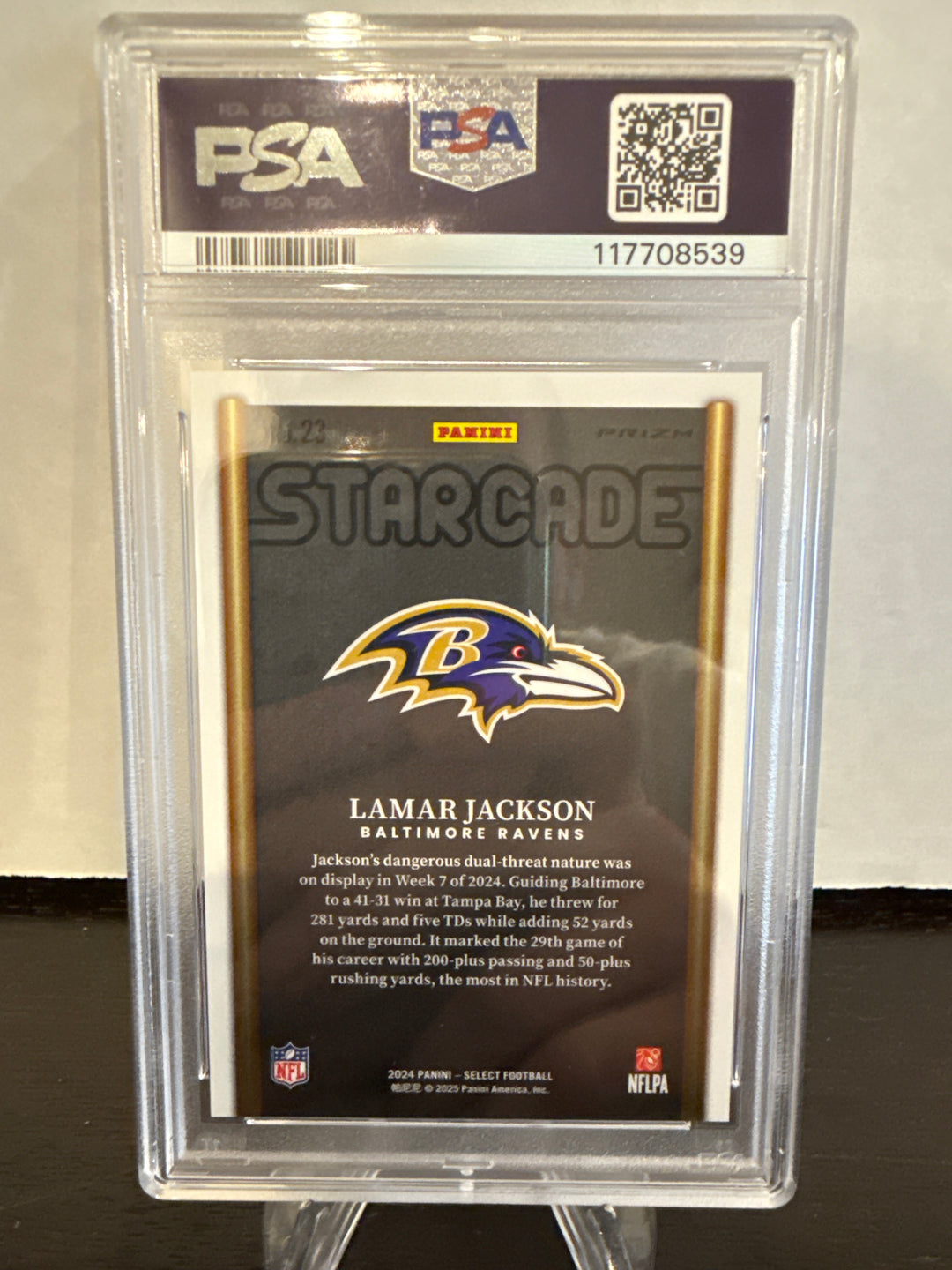 Lamar Jackson 2024 Panini Select Starcade SSP Case Hit, PSA 10 Gem Mint