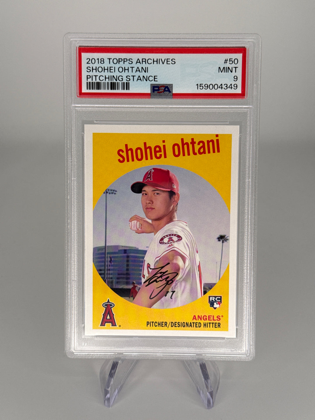 Shohei Ohtani 2018 Topps Heritage Pitching Stance Rookie, PSA 9 Mint
