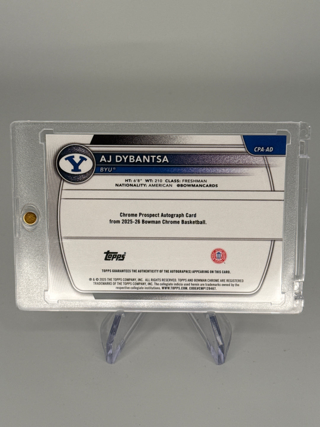 AJ Dybantsa 2025 Bowman Chrome University 1st Auto