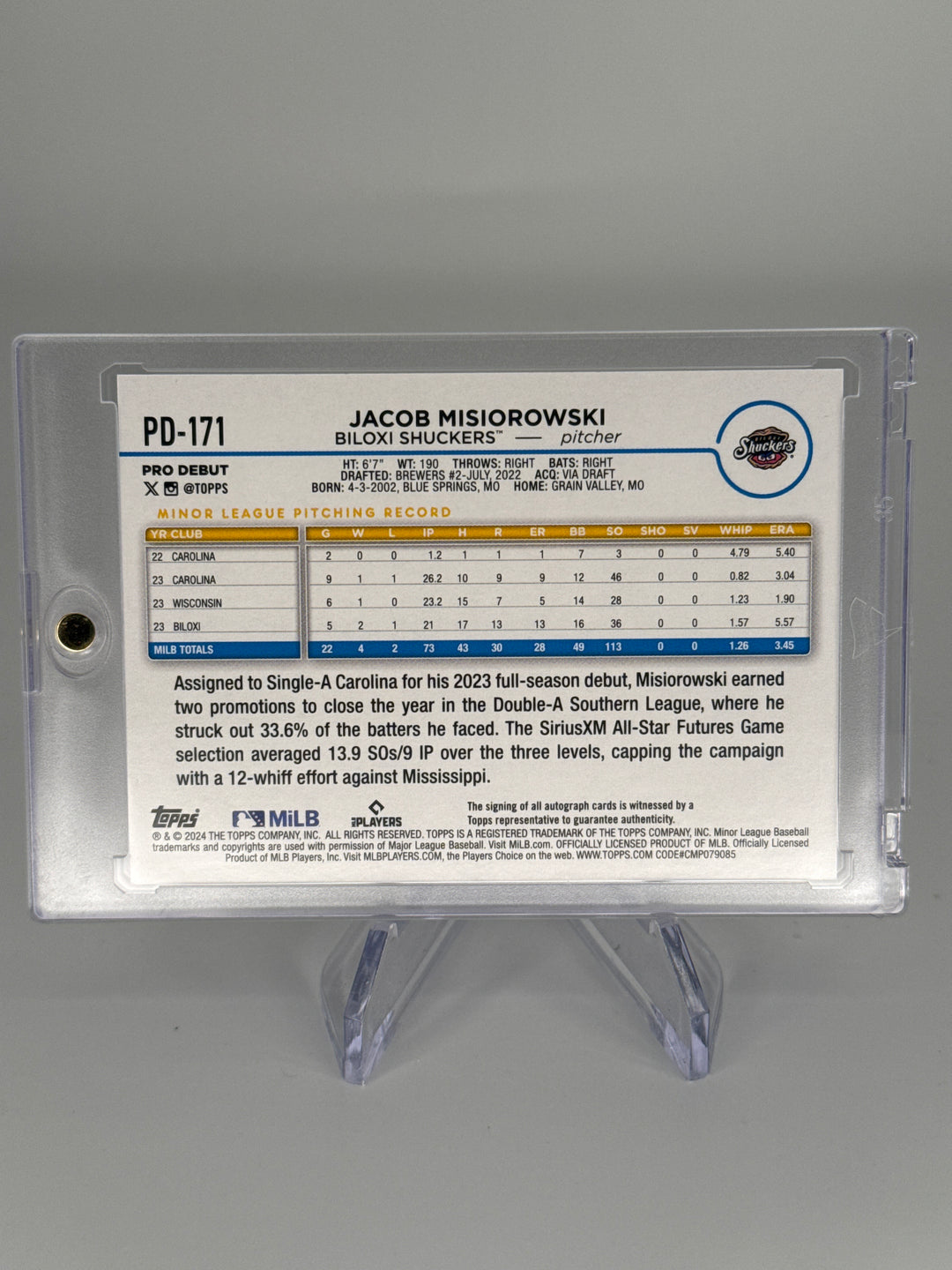 Jacob Misiorowski 2024 Topps Pro Debut Auto