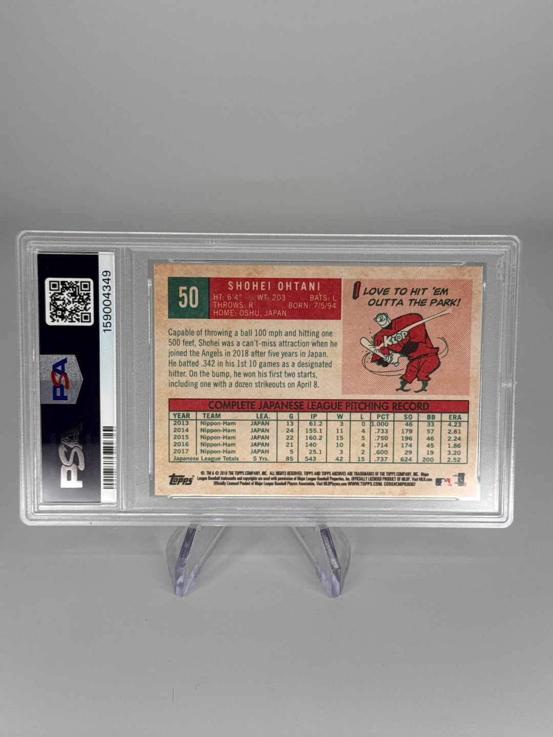 Shohei Ohtani 2018 Topps Heritage Pitching Stance Rookie, PSA 9 Mint