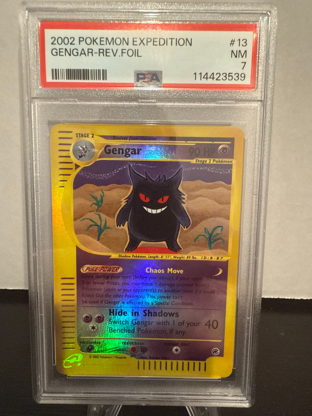 Pokemon TCG 2002 Gengar Expedition Reverse Foil, 13/165, PSA 7