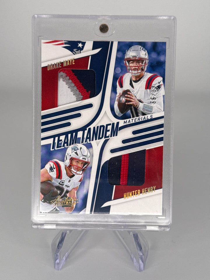 Drake Maye/Hunter Henry 2025 Panini Absolute Team Tandem Materials Dual Relic, 41/99