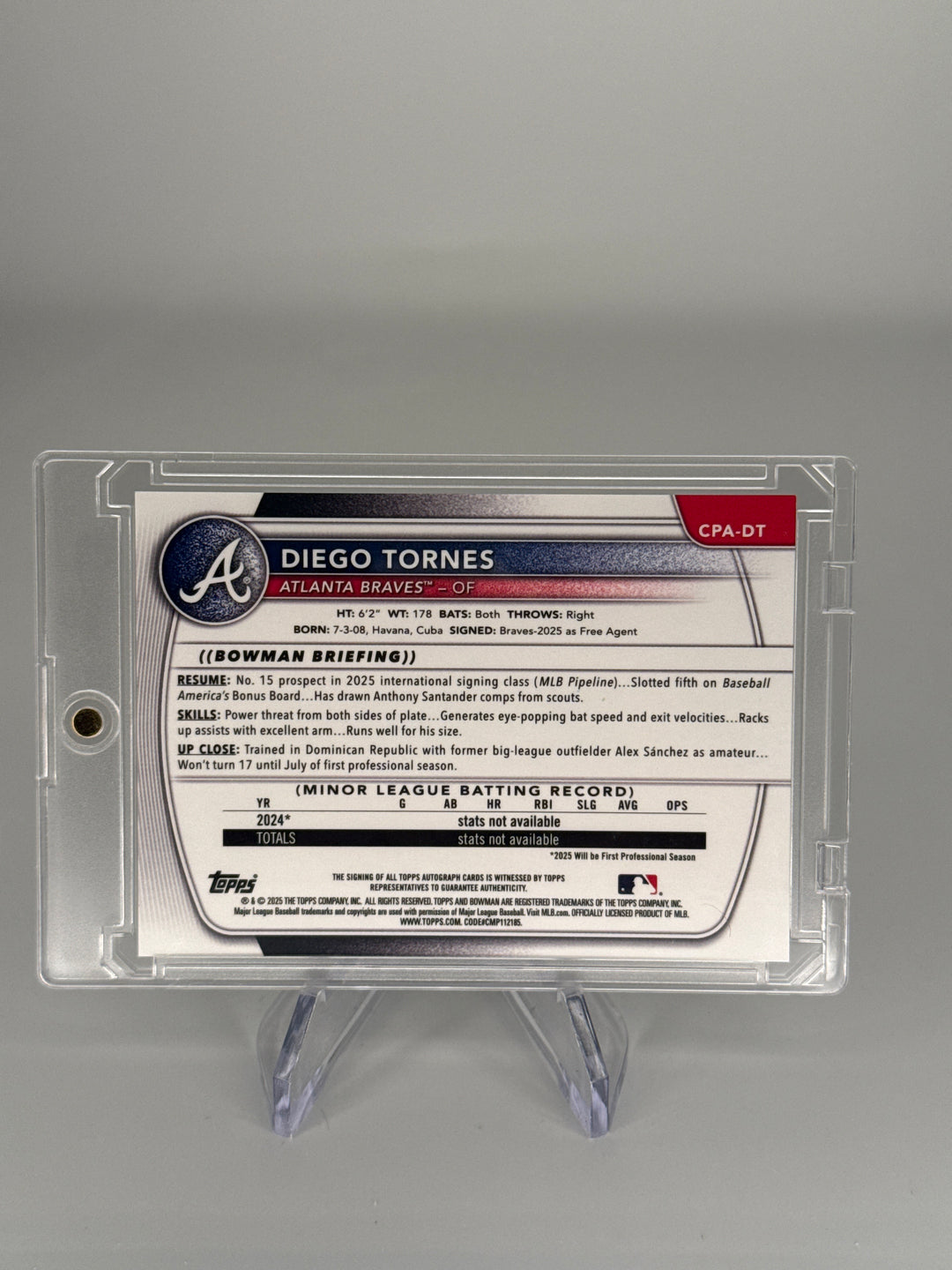 Diego Tornes 2025 Bowman Chrome Speckle Refractor 1st Auto, 286/299
