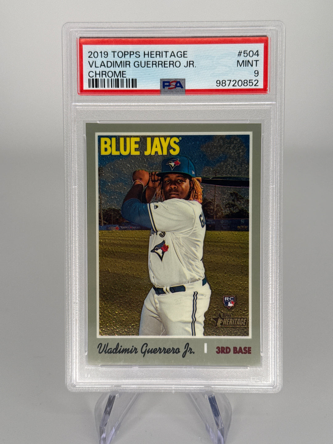 Vladimir Guerrero Jr. 2019 Topps Heritage Chrome Rookie, 607/999, PSA 9 Mint
