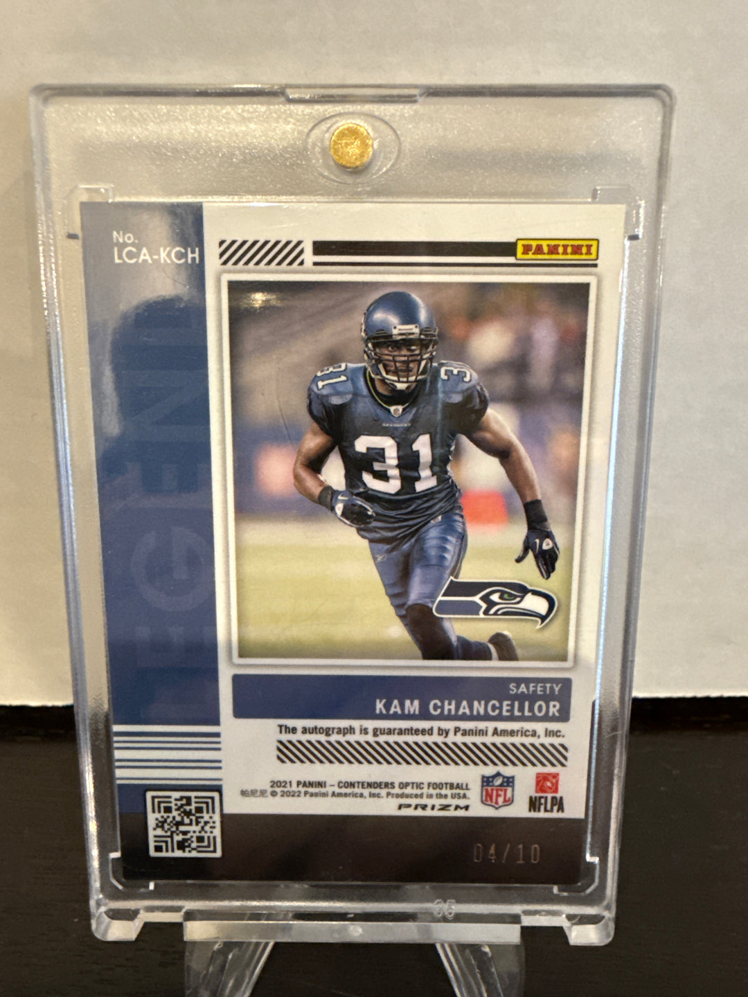 Kam Chancellor 2021 Panini Contenders Optic Legendary Contenders Gold Auto, 04/10