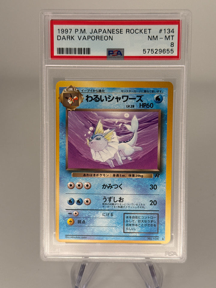 Pokemon TCG 1997 Japanese Dark Vaporeon Team Rocket, 134, PSA 8