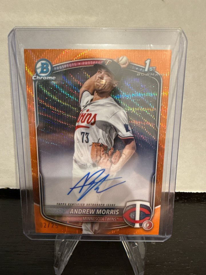Andrew Morris 2025 Bowman Chrome Prospect 1st Auto, Orange Wave Refractor, 02/25