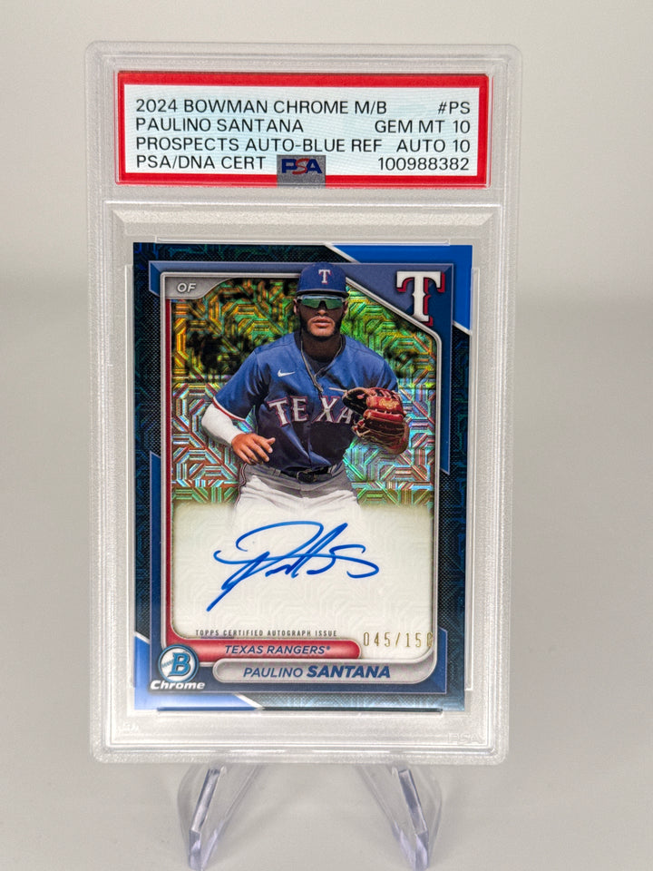 Paulino Santana 2024 Bowman Chrome Mega Box Blue Refractor Auto, 045/150, PSA 10 Gem Mint, PSA 10 Auto