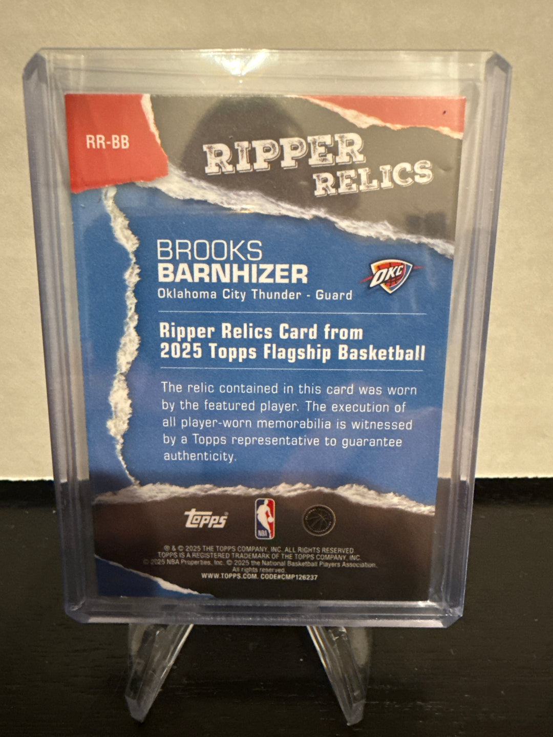 Brooks Barnhizer 2025 Topps Basketball Flagship Ripper Relics Rookie, 20/25